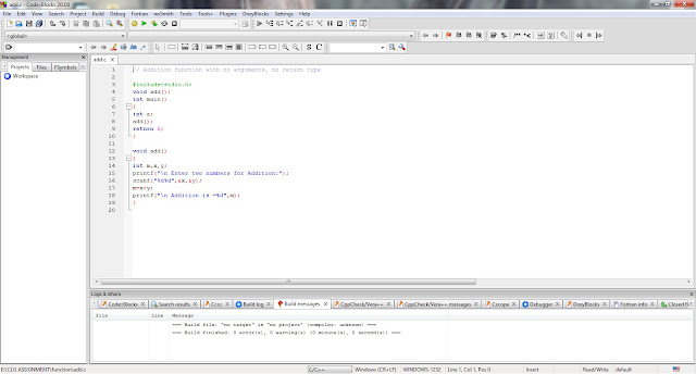 Add two numbers using Function with no arguments, no return type in c ...