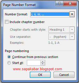 Format nomor halaman dengan angka romawi
