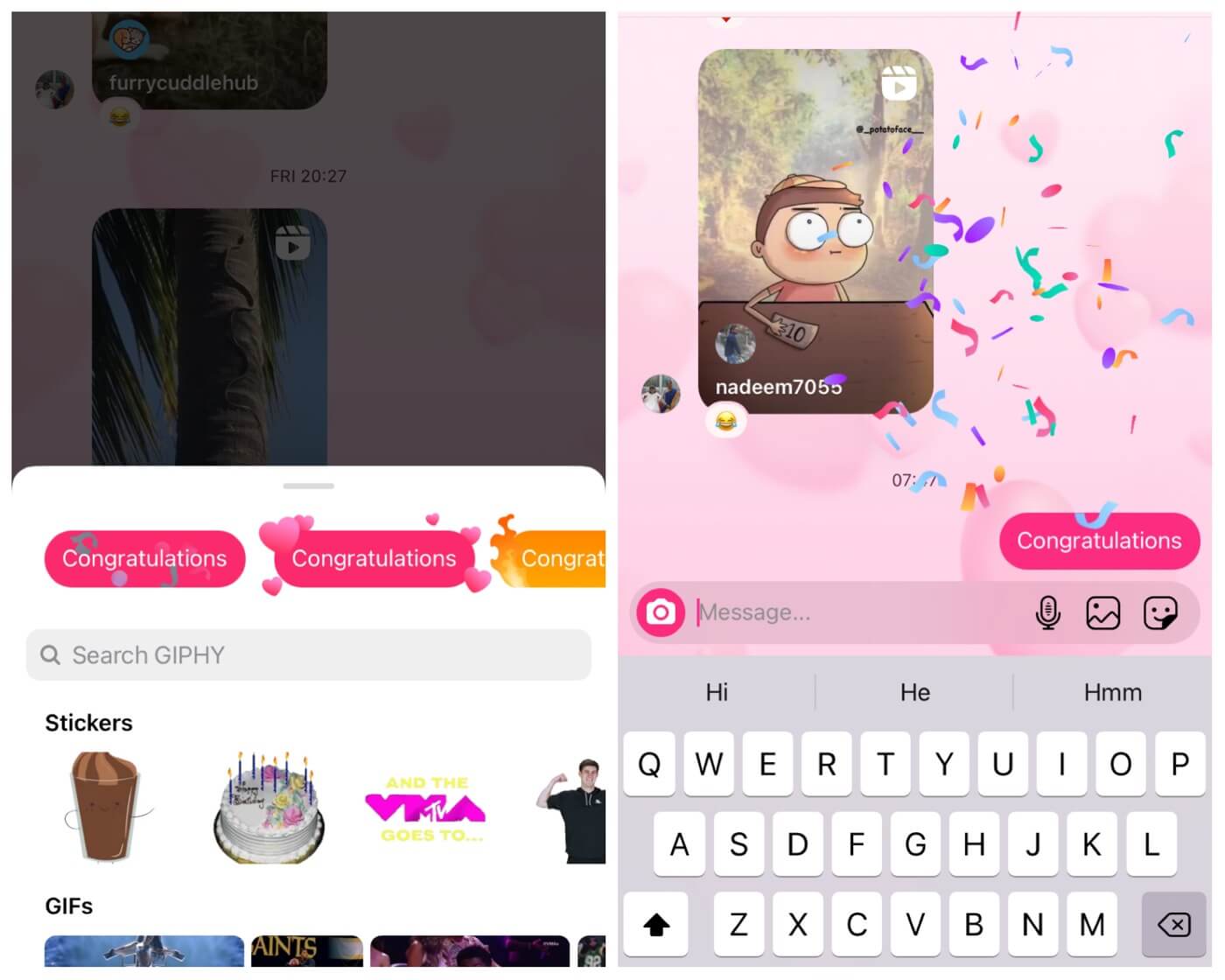 Add celebration effect on Instagram messages