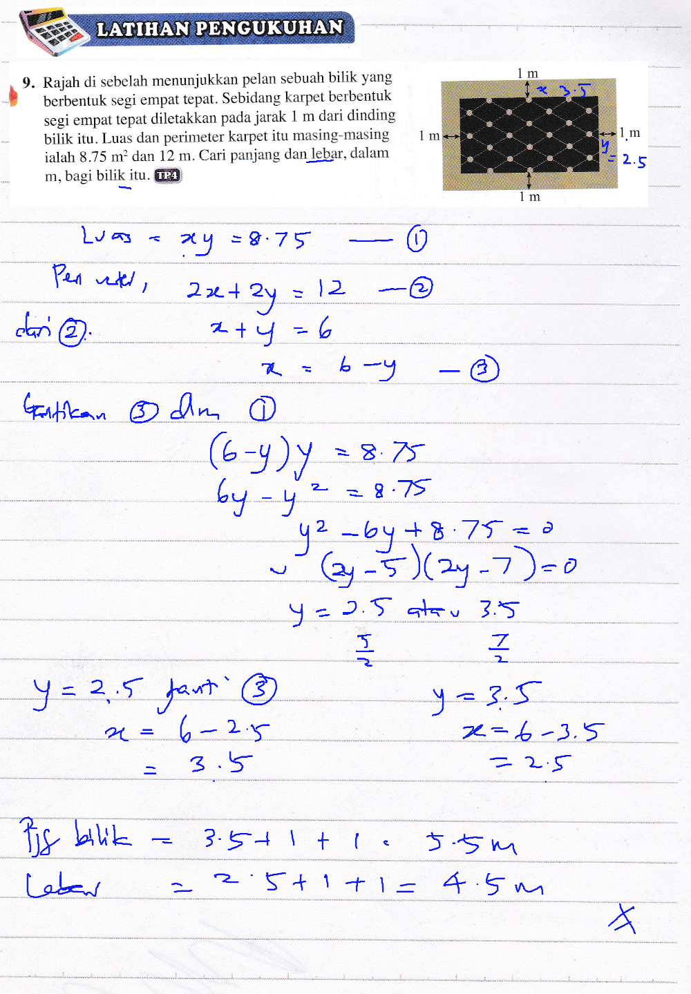 F4 Add Math Latihan Pengukuhan Q9 Bab 3 Sistem Persamaan Kaedah Gantian