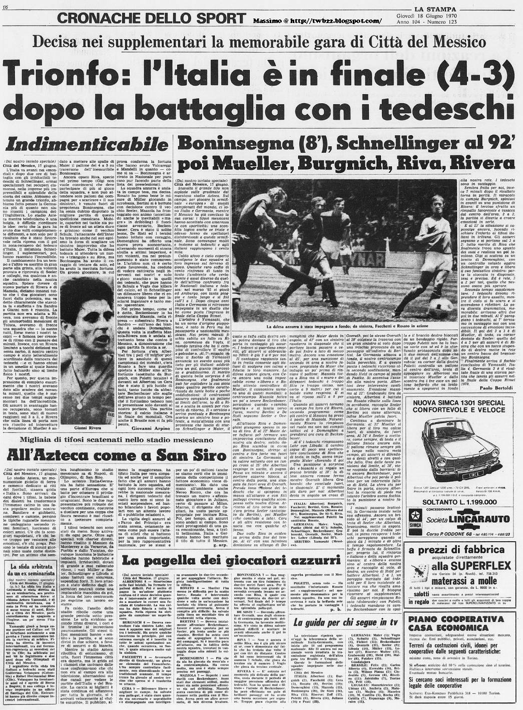 TWB22 Matches of the Century World Cup 1970 Italy Germany
