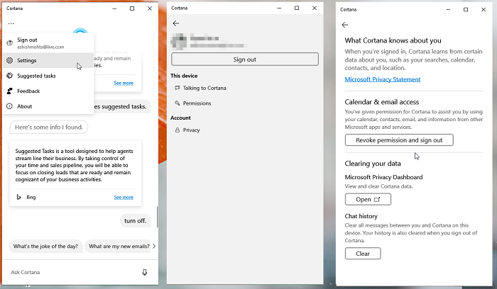 Cancella i termini di ricerca di Cortana