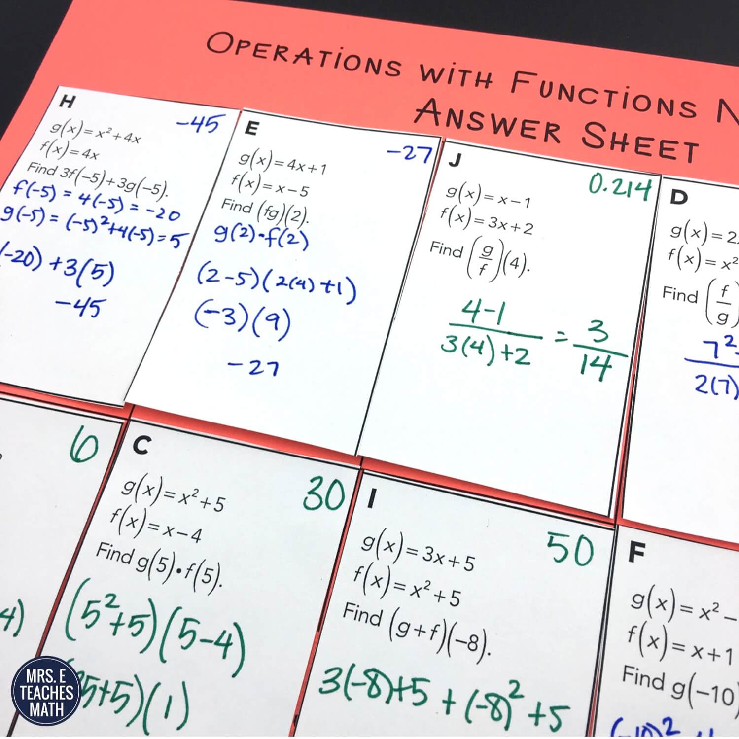 22 Ideas for Teaching Function Notation  Mrs. E Teaches Math With Operations With Functions Worksheet