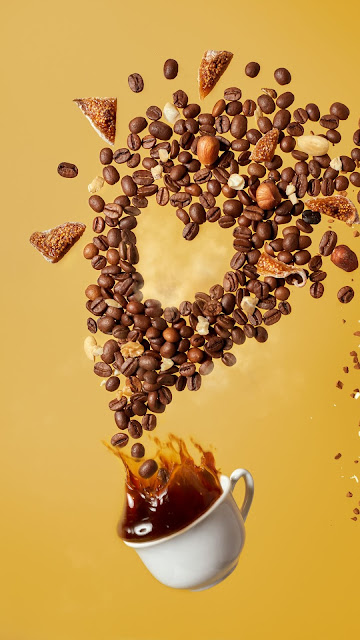Coffee, Cup, Heart, Coffee Beans, Nuts, Splashes