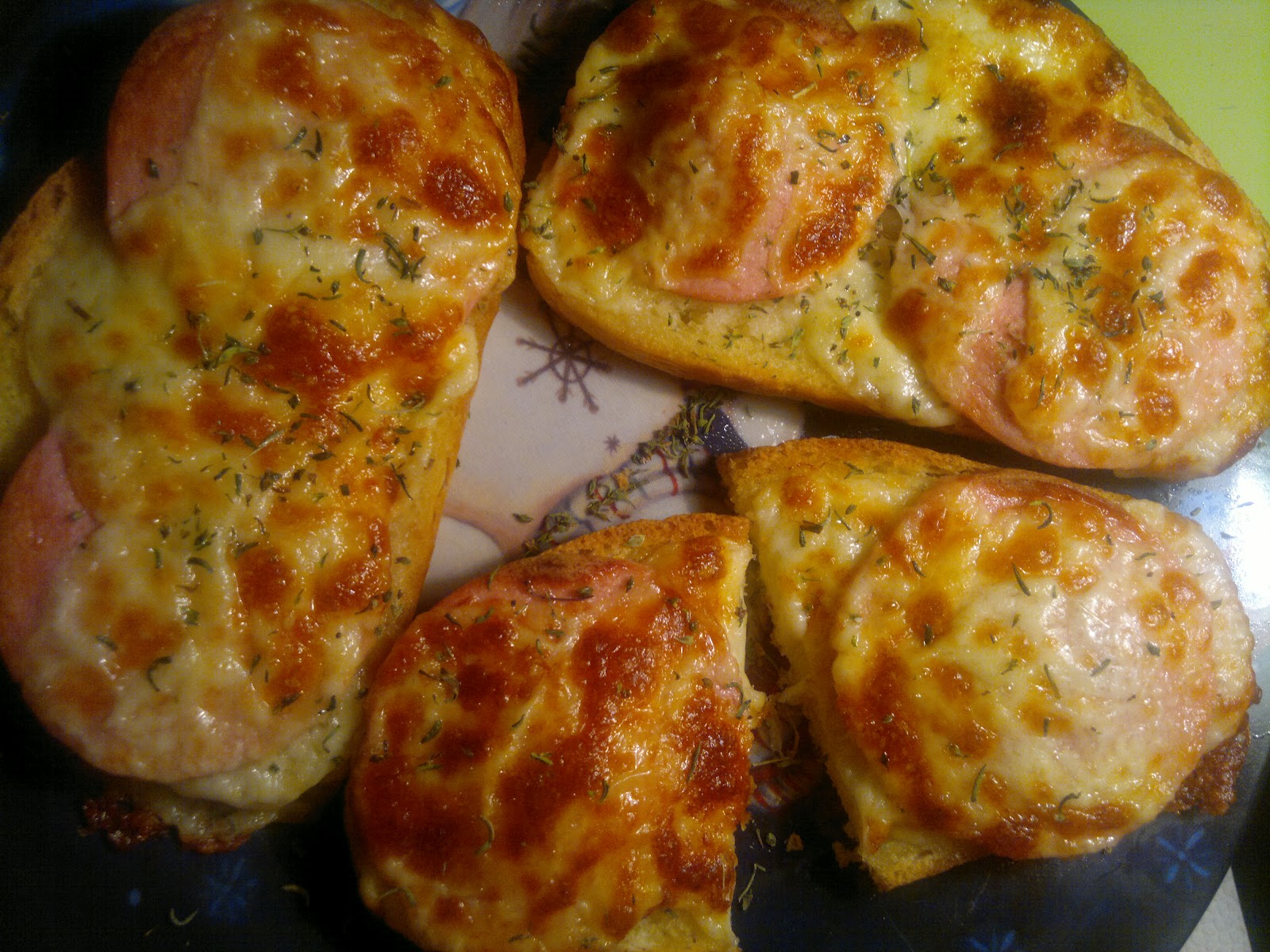 Bulgarian meal Quick breakfast toast with beef salami and cheese