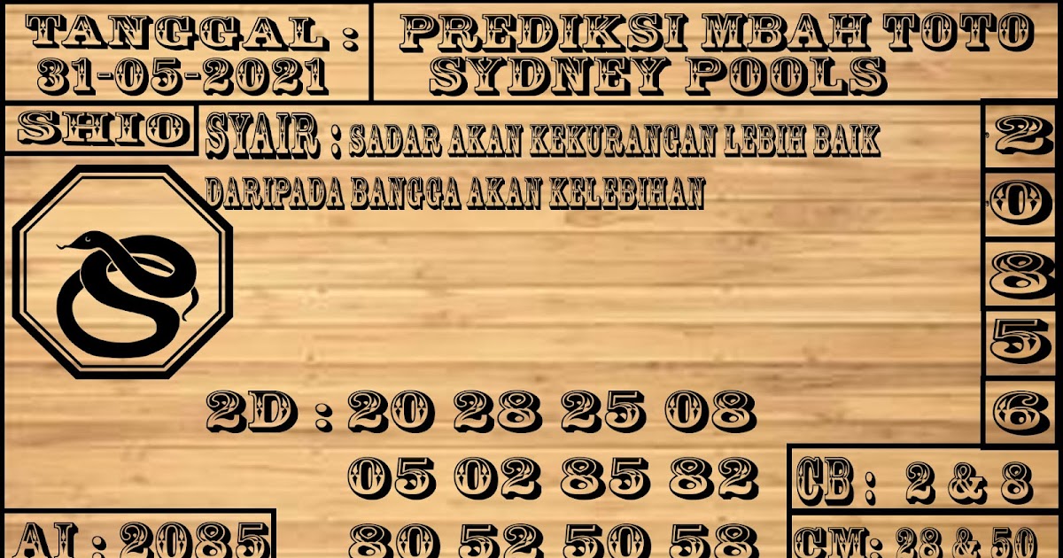 Prediksi Syair Sydney 31 Mei 2021 Rajatoto New