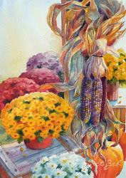 watercolor corn painting indian autumn cornstalks paintings oil chrysanthemums fall demonstration pumpkins zehoriginalart flowers farm finished watercolors