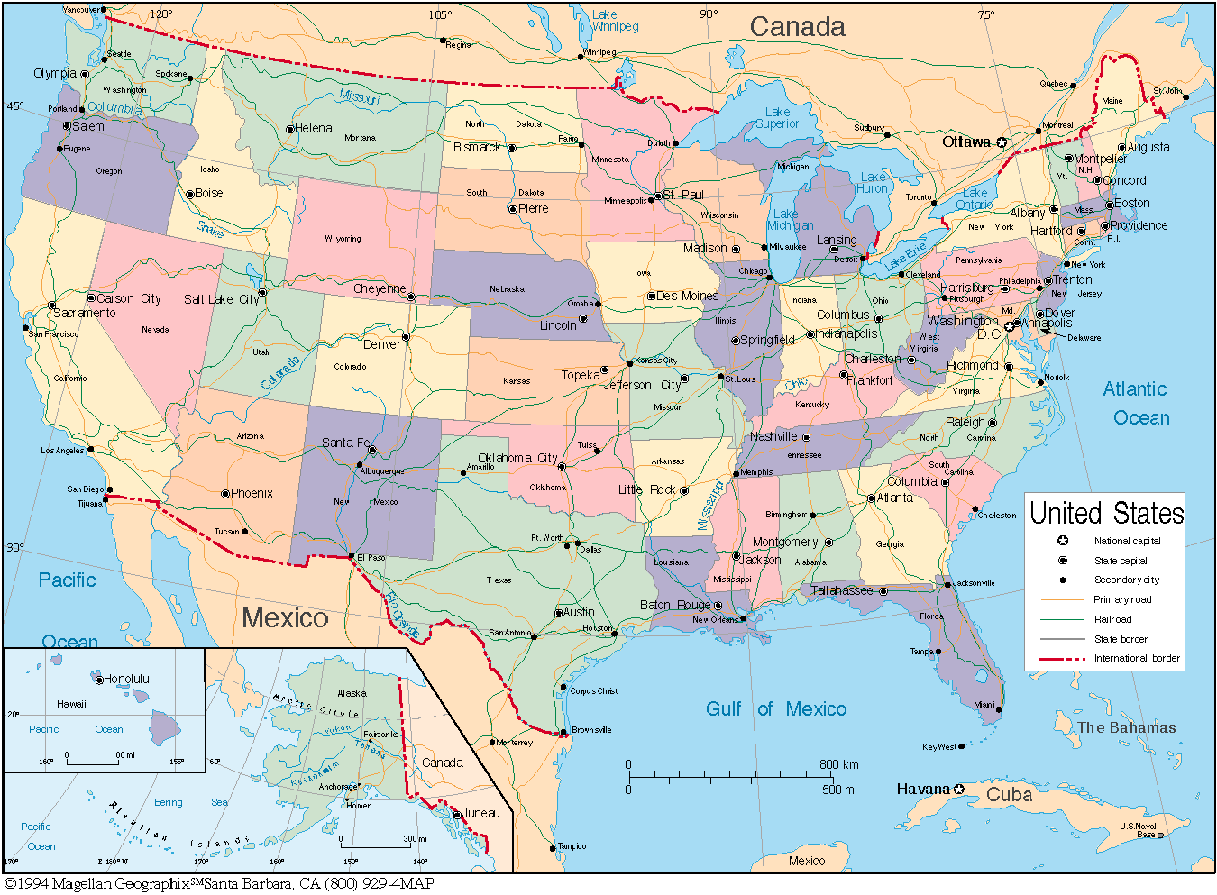 Mapa Politico De Estados Unidos De America Con Nombres