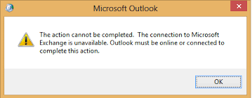 Microsoft Exchange에 연결할 수 없습니다. 이 작업을 완료하려면 Outlook이 온라인 상태이거나 연결되어 있어야 합니다.