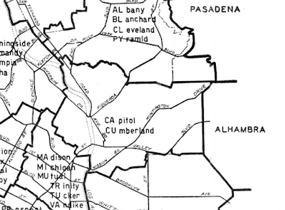 A map showing telephone exchange boundaries in Los Angeles.