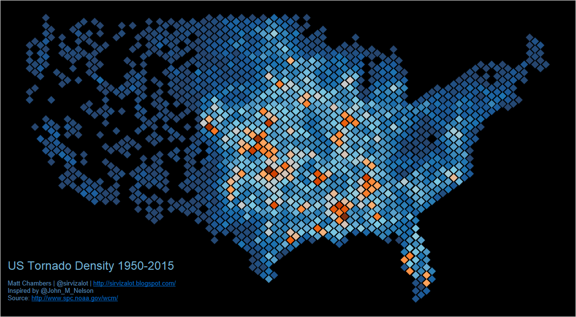 US Tornado Density (1950 - 2015)