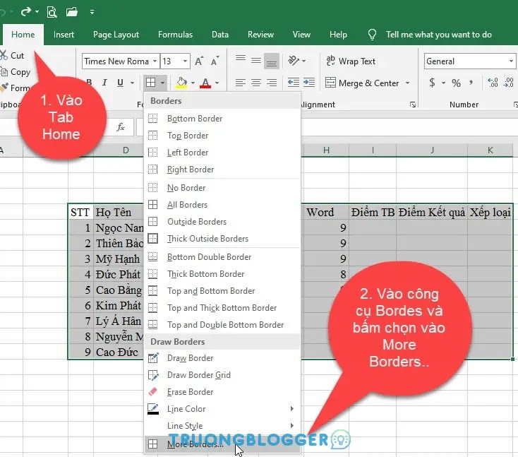 Cách tạo khung viền trong Excel cực kỳ nhanh chóng, đơn giản