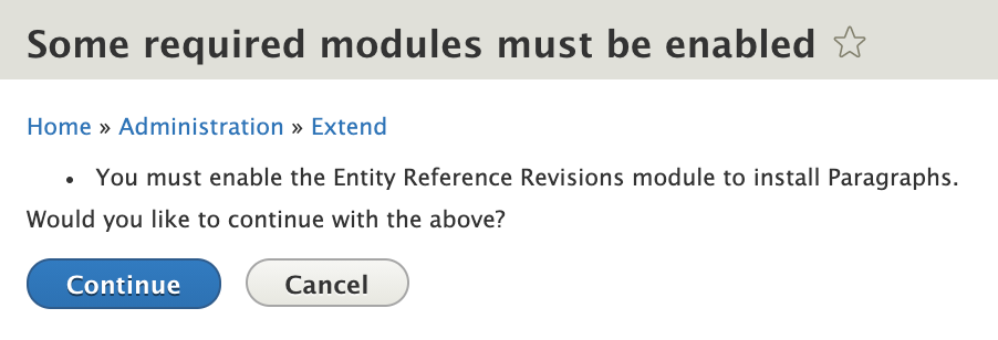 Click on continue, while asking for it's dependancy module installation