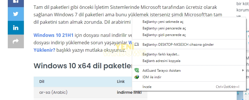 Windows 10 dil paketlerini doğrudan indirin