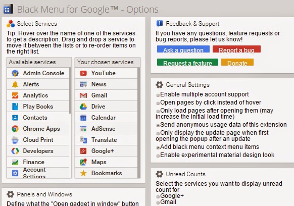 【Chrome外掛】可自訂的Google服務整合快捷選單按鈕，Black Menu for Google™！(擴充功能)