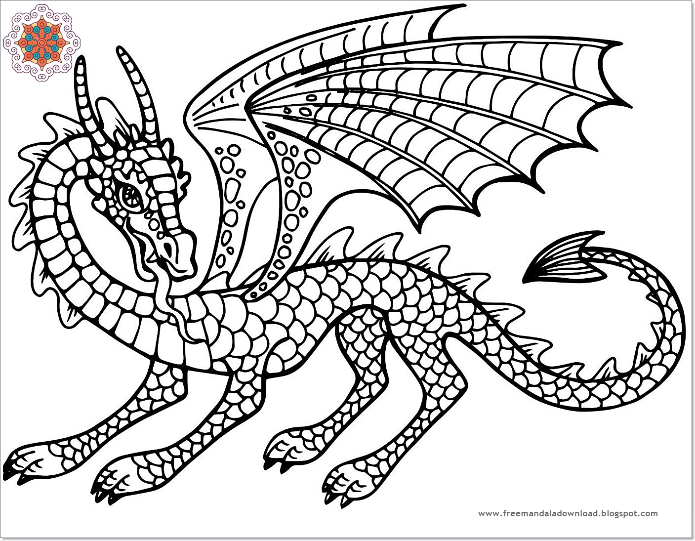 Drachen Mandala Malbuch Seite-Dragons Mandala Coloring Book Page ~ Free