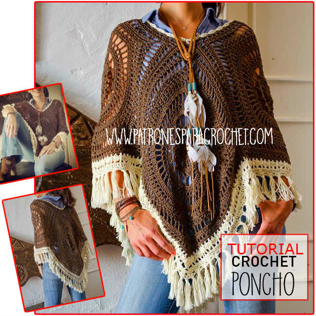 Cómo tejer Poncho Crochet con Cuadros Calados / Tutorial