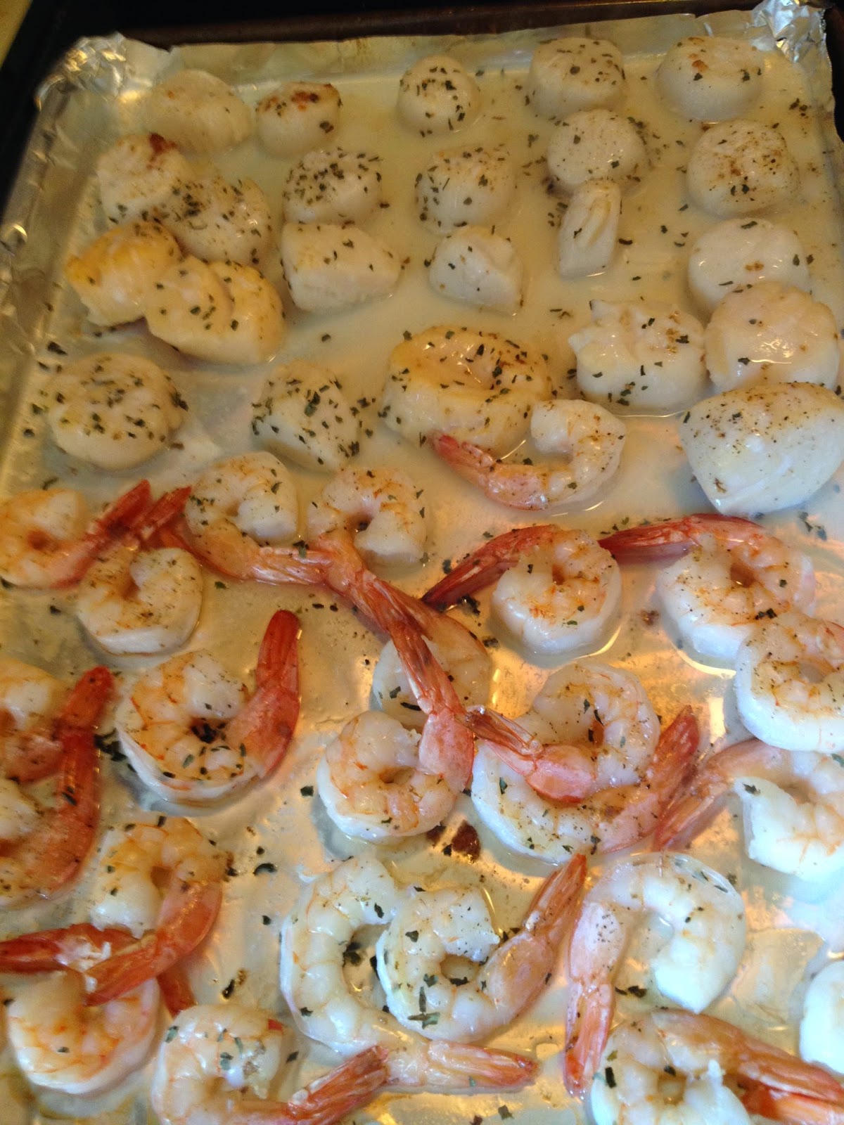 Feeding Ger Sasser Broiled Scallops and Shrimp