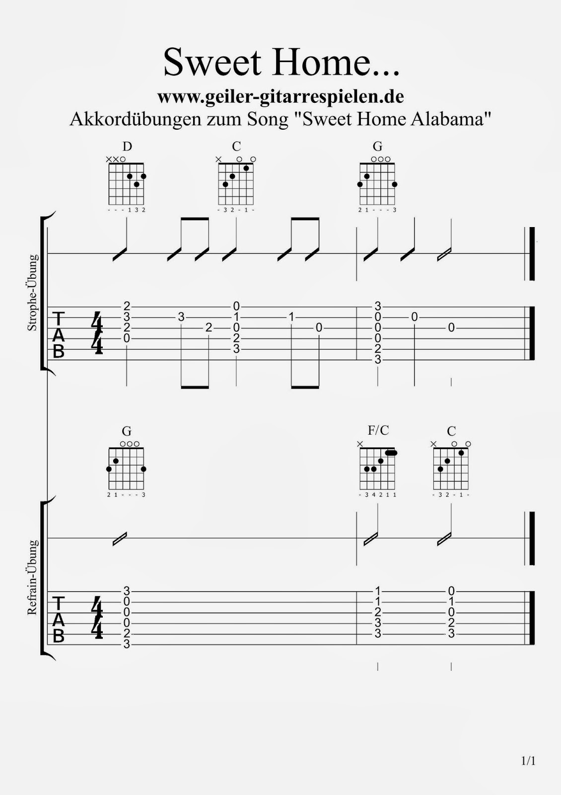 Sweet Home Alabama Akkorde Die GitarrenSeite