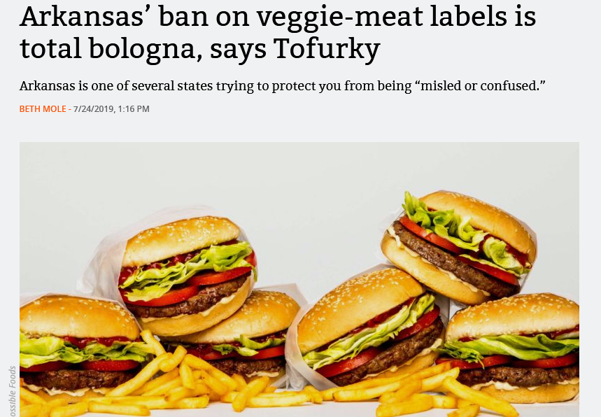 THE WESTERNER Arkansas’ ban on veggiemeat labels is total bologna