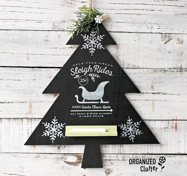 Upcycled & Stenciled Handmade Holiday Craft Christmas Tree Chalkboard  #Christmasdecor #chalkboards #joannfabrics #stencil #Christmastree #Christmascraft #upcycle #semihomemadeChristmasdecor