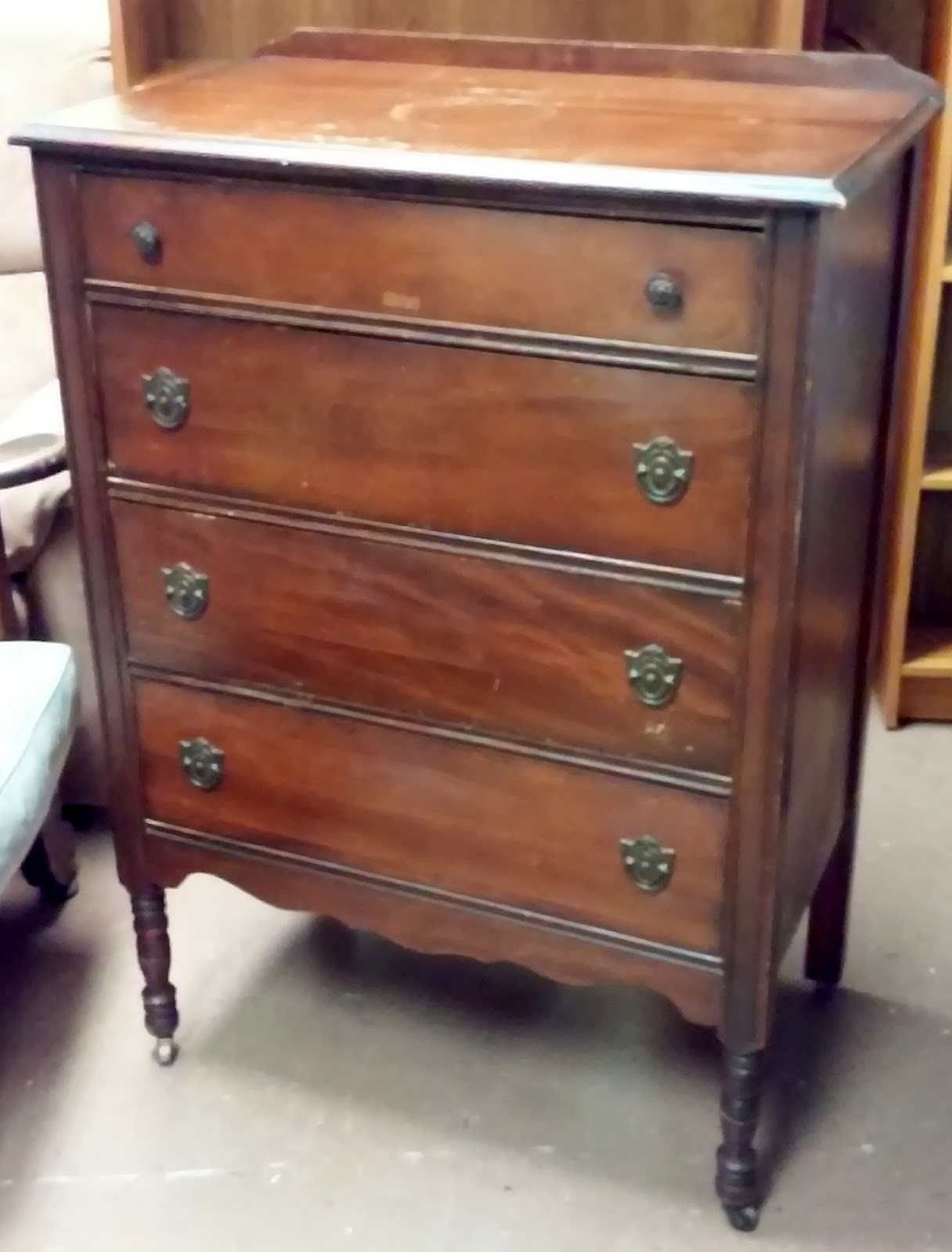 UHURU FURNITURE & COLLECTIBLES SOLD Walnut Finish 4Drawer Depression