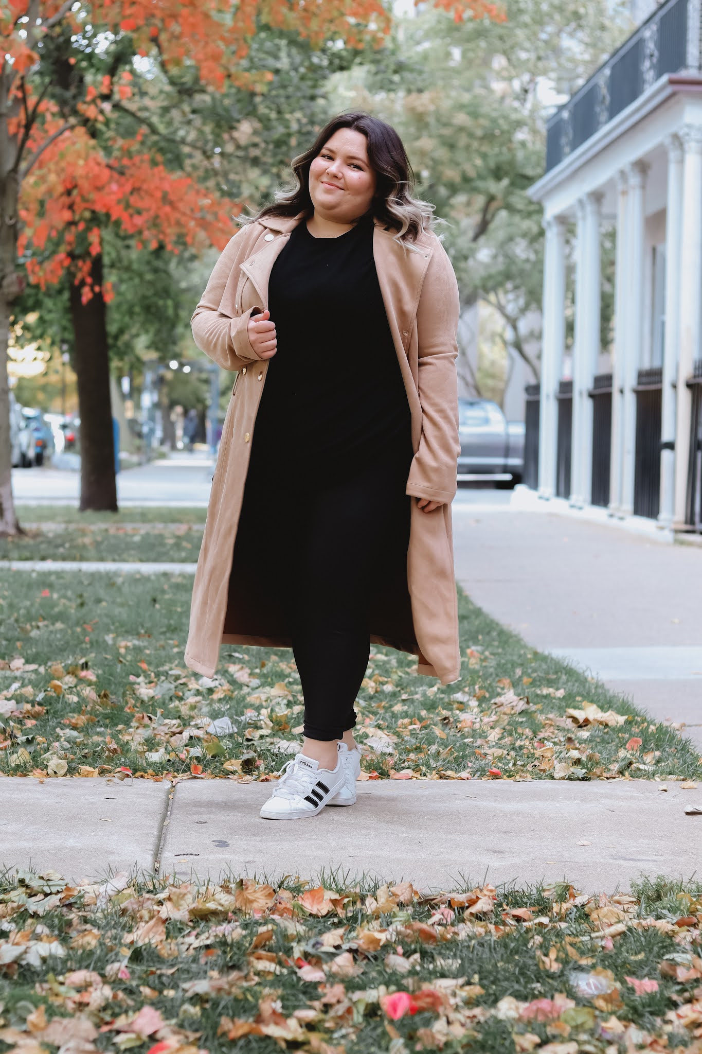 Chicago Plus Size Petite Fashion Blogger Natalie in the City work from home outfits faux leather leggings