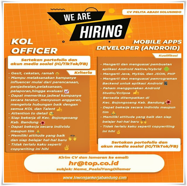 Lowongan Kerja Officer & Android Developer CV Pelita Abadi Solusindo