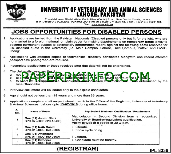 University of Veterinary and animal Sciences Pakistan Career