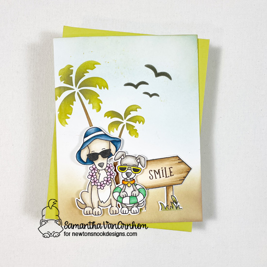 Dogs on Beach Card by Samantha VanArnhem | Beach Barks Stamp Set and Hoppy Greetings Stamp Set by Newton's Nook Designs #newtonsnook