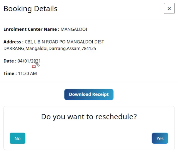 How to reschedule Aadhaar appointment?