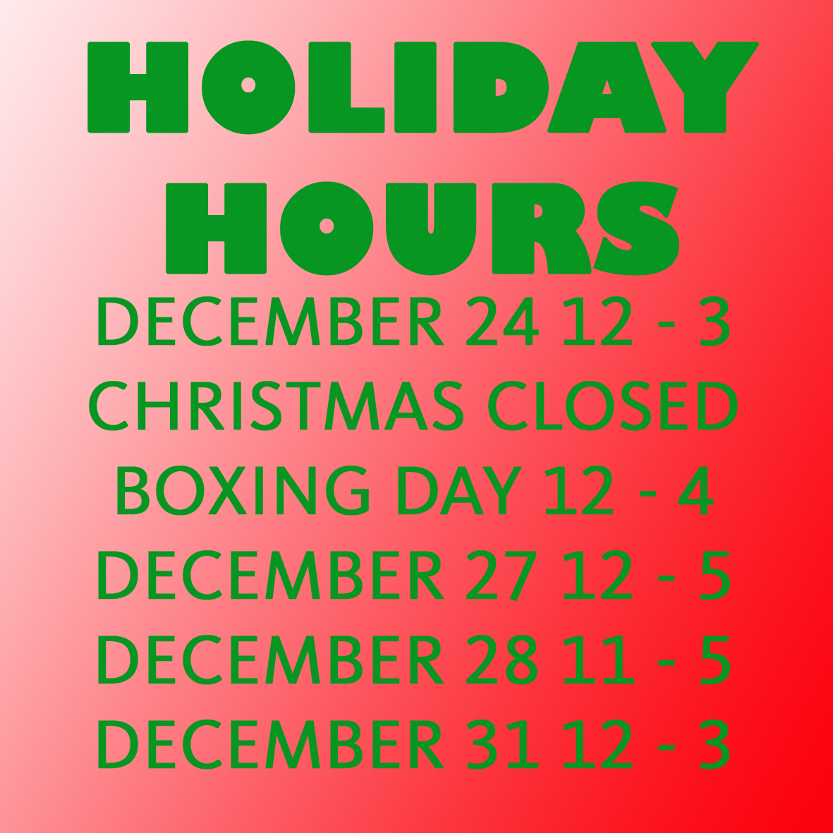 Vermin Scooter Shop HOLIDAY HOURS