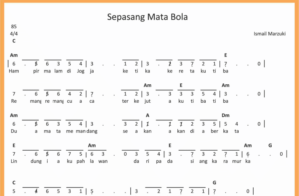 Not Angka Sepasang Mata Bola - SEPUTAR MUSIK