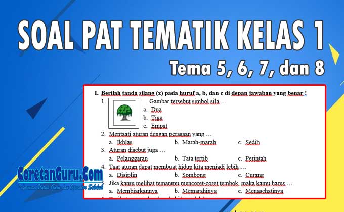 Soal PAT Tematik Kelas 1 SD Kurikulum 2013 Tema 5, 6, 7