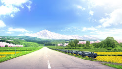 anime landscape outdoor mountain background countryside volcano