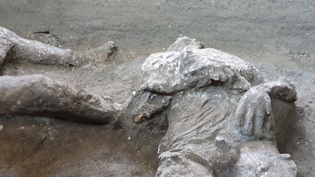The bodies of a 'cloaked man and his slave' found in the Civita Giuliana Villa at Pompeii