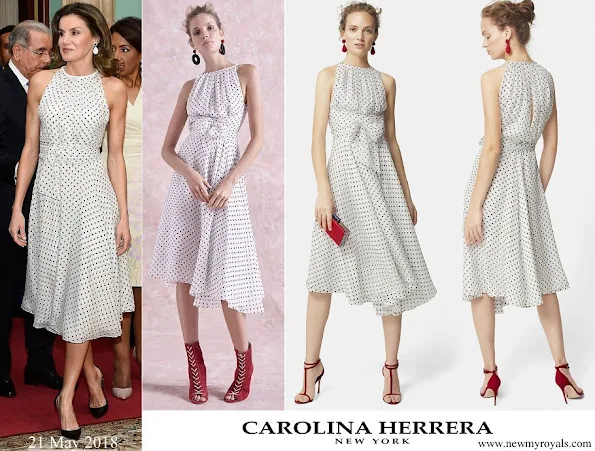 Queen Letizia wore CAROLINA HERRERA Silk dress with polka dots