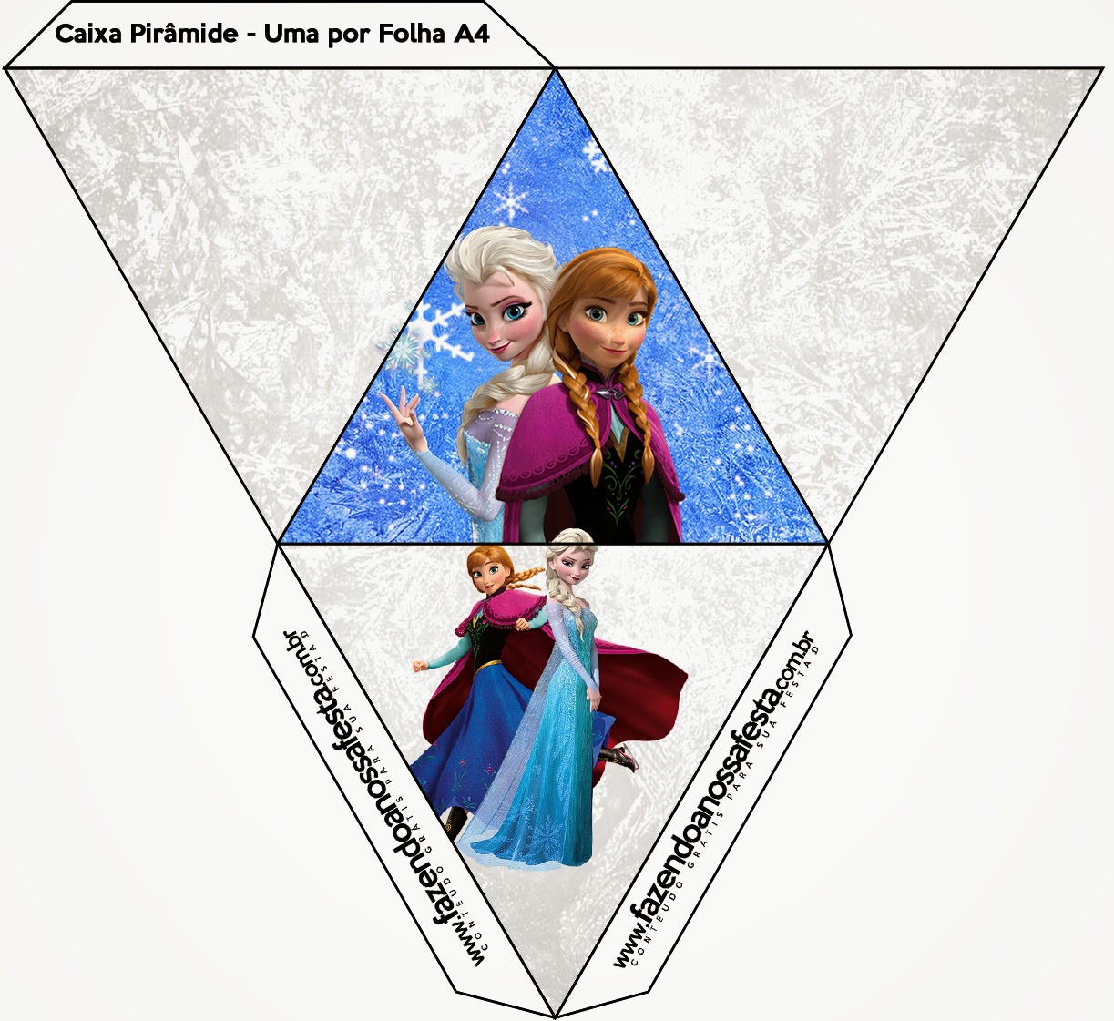 Frozen Nevando: Cajas para Imprimir Gratis. Caja con forma de pirámide.