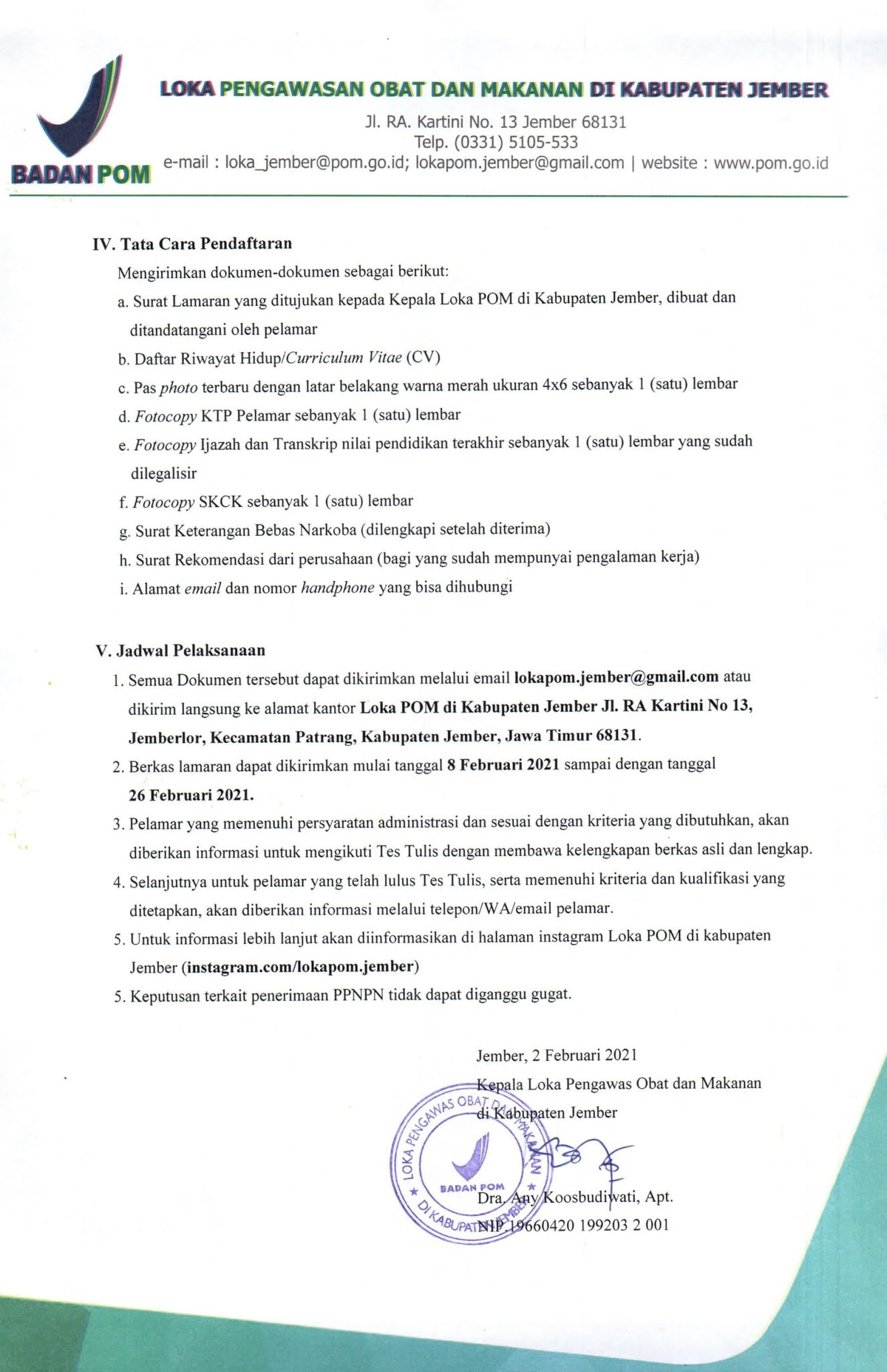 Lowongan Kerja Badan Pengawas Obat dan Makanan (BPOM) Februari 2021