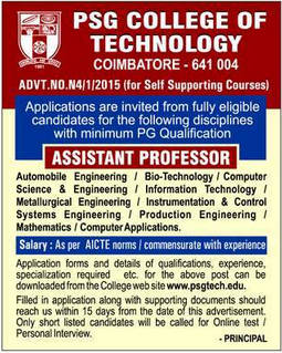 Assistant professor jobs in coimbatore engg colleges