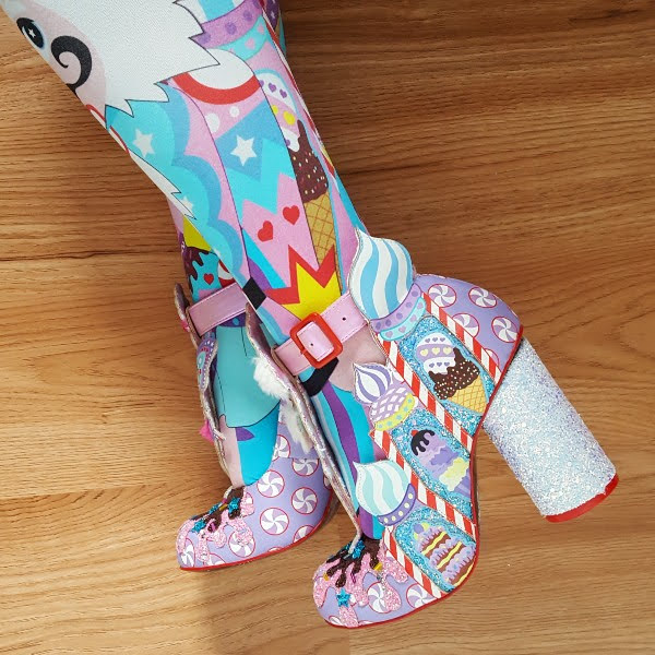 wearing pastel Christmas nutcracker shoes with matching tights