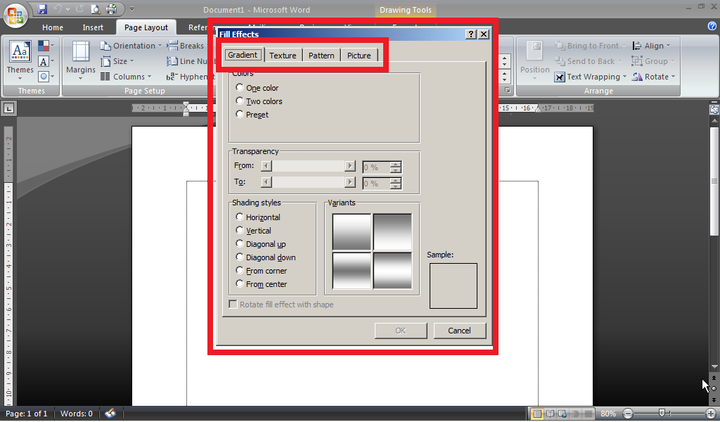 Cara Menambahkan Fill Effects Pada Lembar Kerja di Word 2007 Tutorial