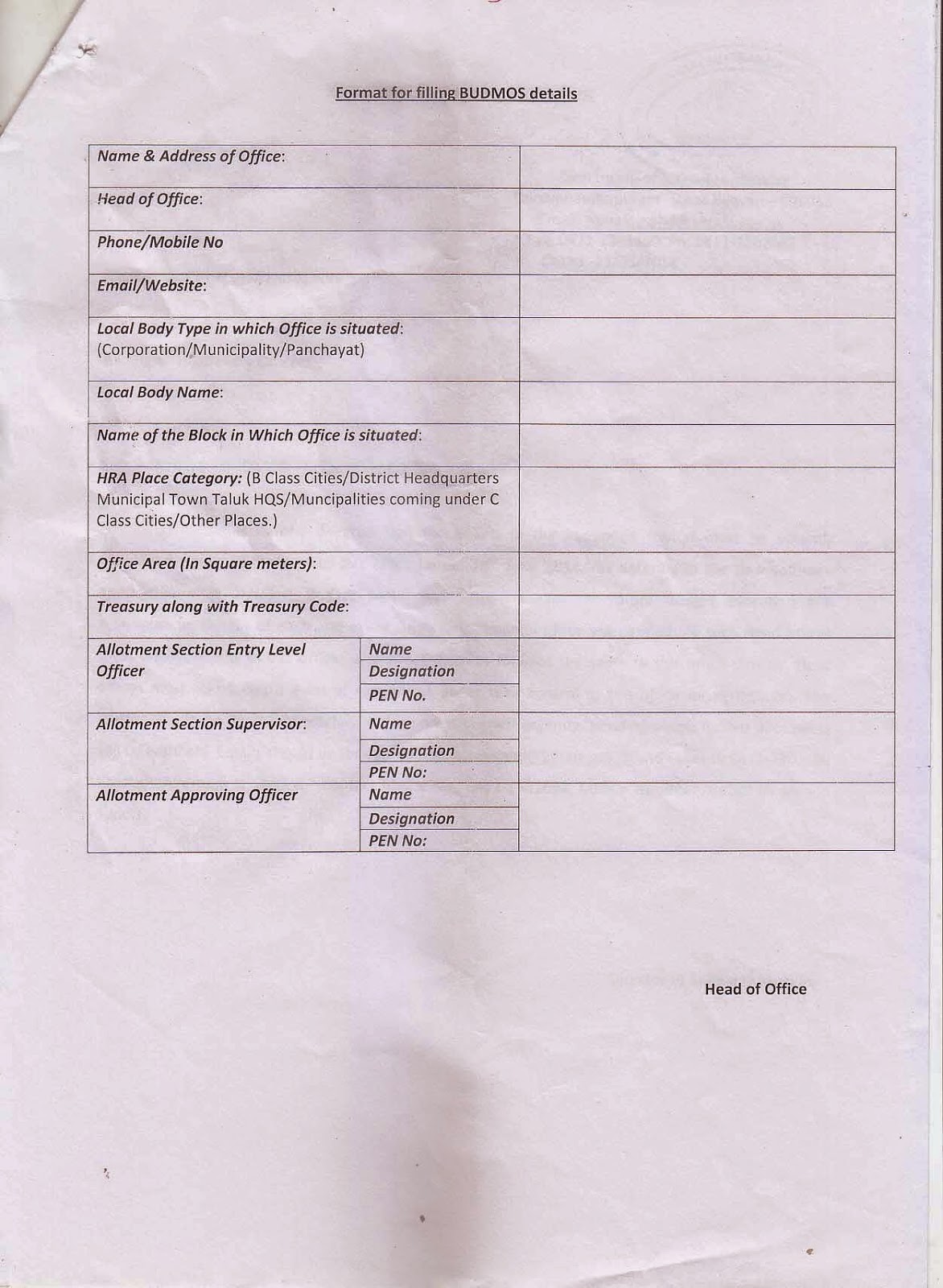KERALA VETS FORUM (Kerala Government Forms and Orders) BUDMOS FORMAT
