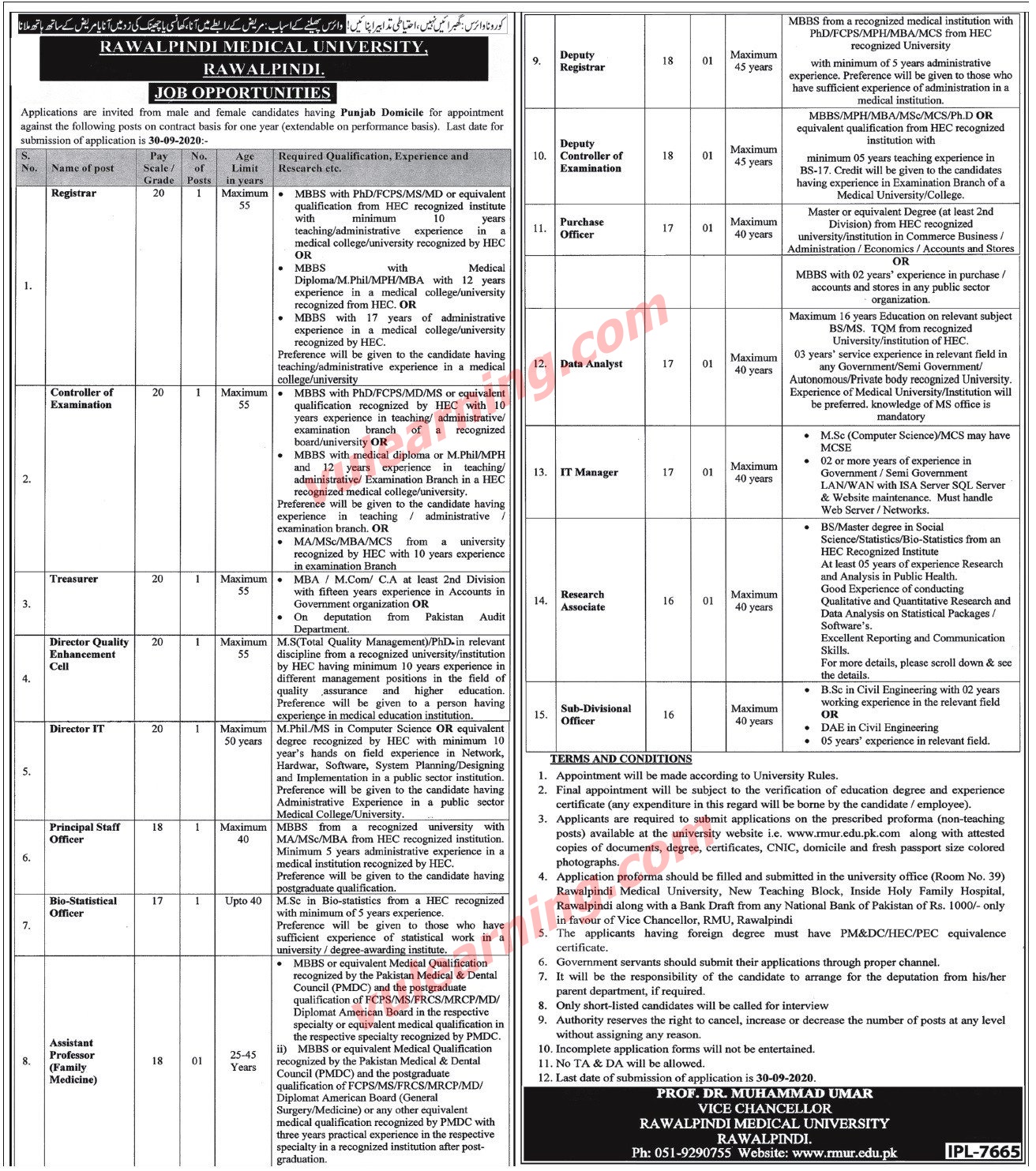Rawalpindi Medical University Rawalpindi Jobs 2020