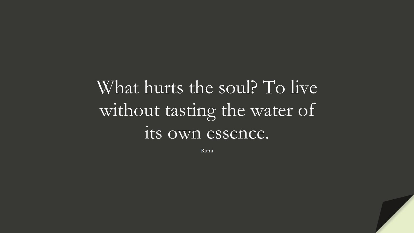 What hurts the soul? To live without tasting the water of its own essence. (Rumi);  #RumiQuotes