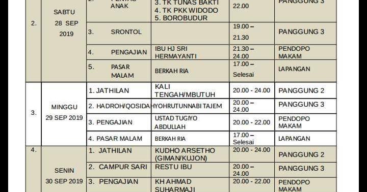 Jadwal Kegiatan dan Kesenian Saparan Ki Ageng Wonolelo Ke 52 - Jadwal