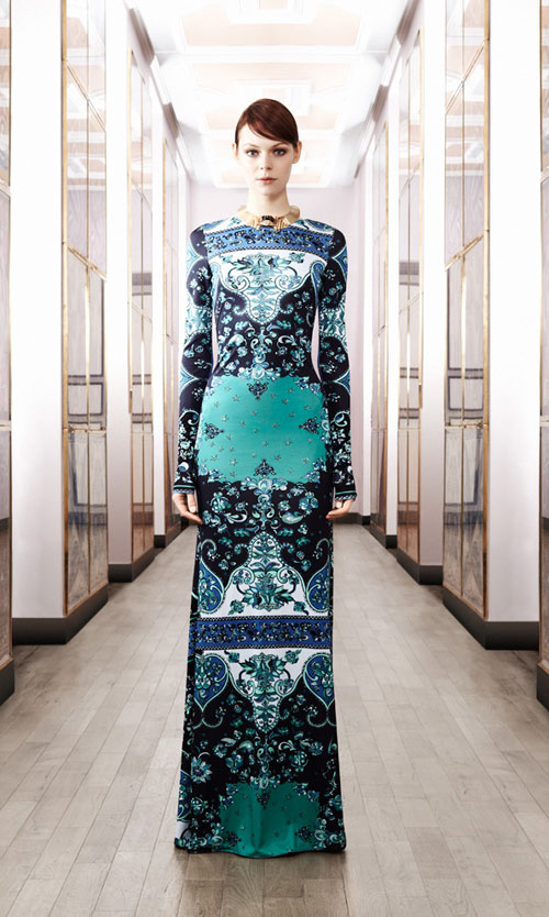hello baby: Emilio Pucci Green Mid Night Print Long Sleeve Maxi Dress