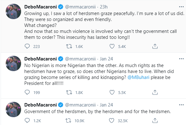 Government of the herdsmen by the herdsmen and for the herdsmen, Buhari should be President for all - Mr Macaroni says