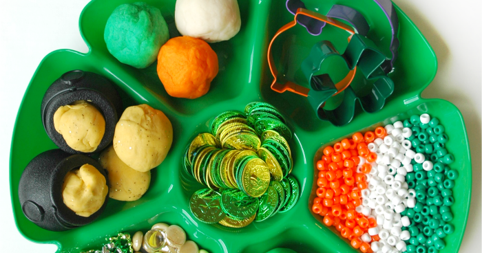 St. Patrick's Day Play Dough Tray - Cutting Tiny Bites