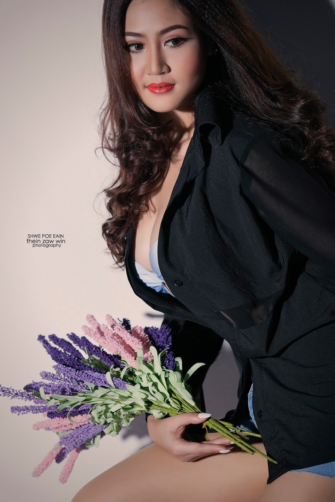 Shwe Poe Eain - Beauty Style Studio Fashion Photoshoot In Black Outfit 